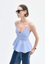 Peplum Camisole in Striped Poplin - Blue Multi - CO Collections